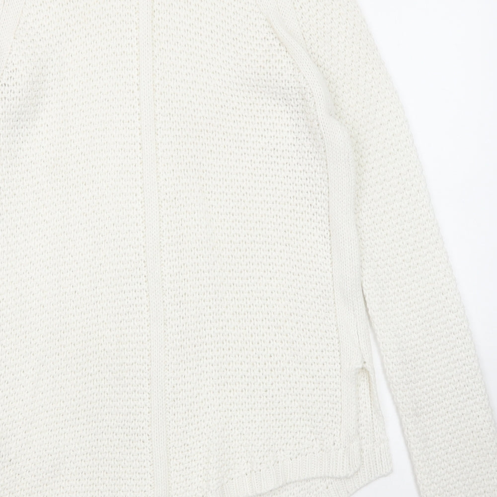 Society Womens White Scoop Neck Acrylic Pullover Jumper Size 8