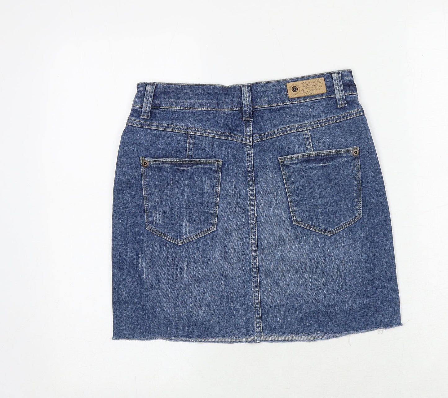 Marks and Spencer Womens Blue Cotton A-Line Skirt Size 6 Zip