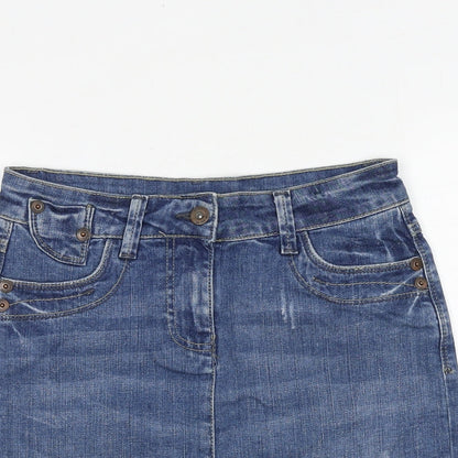 Marks and Spencer Womens Blue Cotton A-Line Skirt Size 6 Zip