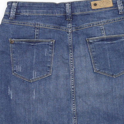 Marks and Spencer Womens Blue Cotton A-Line Skirt Size 6 Zip