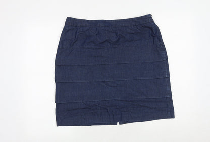 Larry Levine Womens Blue Cotton A-Line Skirt Size 12 Zip