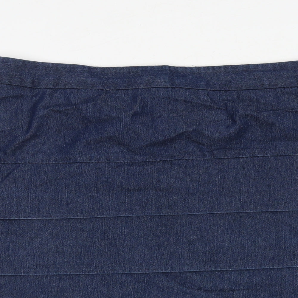 Larry Levine Womens Blue Cotton A-Line Skirt Size 12 Zip