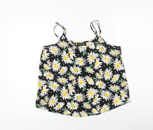 Cotton On Womens Black Floral Polyester Basic Tank Size S Round Neck - Daisy Print
