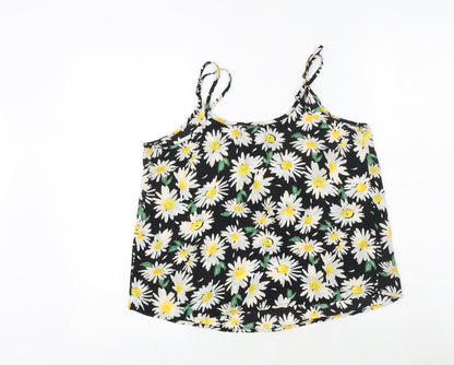 Cotton On Womens Black Floral Polyester Basic Tank Size S Round Neck - Daisy Print