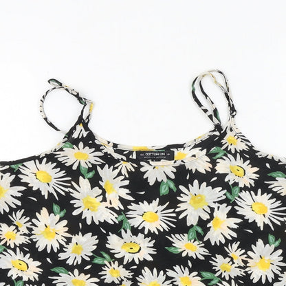 Cotton On Womens Black Floral Polyester Basic Tank Size S Round Neck - Daisy Print