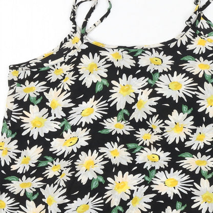 Cotton On Womens Black Floral Polyester Basic Tank Size S Round Neck - Daisy Print
