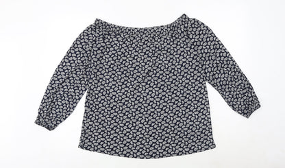 Boohoo Womens Blue Geometric Polyester Basic Blouse Size 16 Round Neck