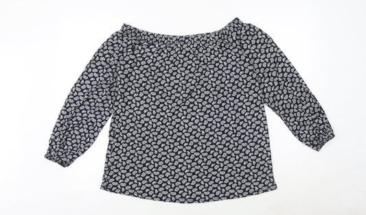 Boohoo Womens Blue Geometric Polyester Basic Blouse Size 16 Round Neck