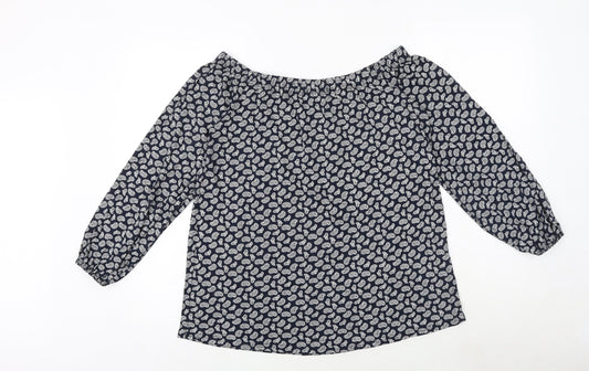 Boohoo Womens Blue Geometric Polyester Basic Blouse Size 16 Round Neck