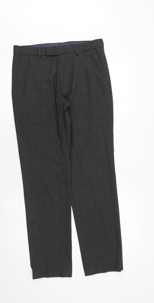 Marks and Spencer Mens Grey Polyester Dress Pants Trousers Size 30 in L31 in Regular Zip