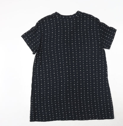 H&M Womens Black Geometric Viscose A-Line Size 8 V-Neck Pullover