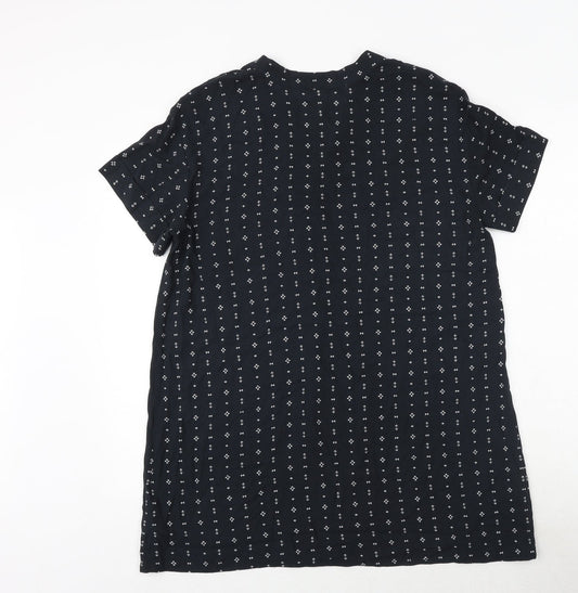 H&M Womens Black Geometric Viscose A-Line Size 8 V-Neck Pullover