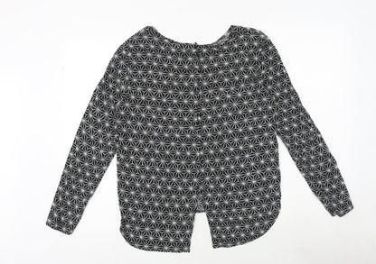 H&M Womens Black Geometric Viscose Basic Blouse Size 8 Round Neck