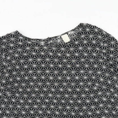 H&M Womens Black Geometric Viscose Basic Blouse Size 8 Round Neck