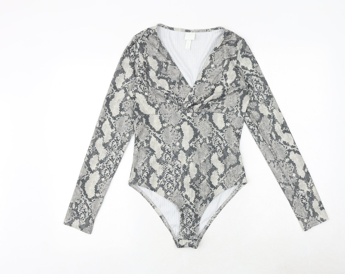 H&M Womens Grey Animal Print Polyester Bodysuit One-Piece Size S Snap - Snake Print