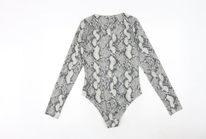 H&M Womens Grey Animal Print Polyester Bodysuit One-Piece Size S Snap - Snake Print