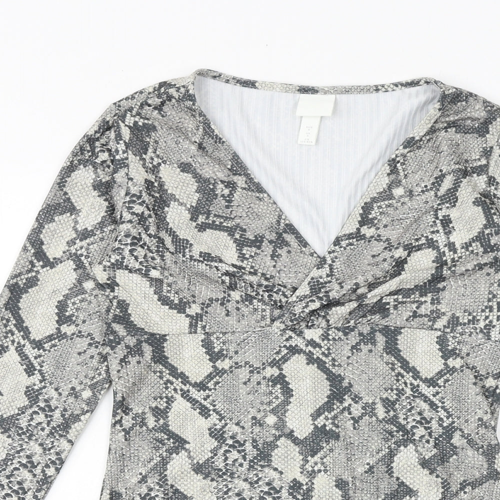 H&M Womens Grey Animal Print Polyester Bodysuit One-Piece Size S Snap - Snake Print