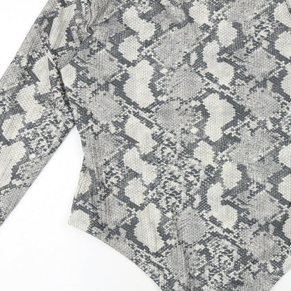 H&M Womens Grey Animal Print Polyester Bodysuit One-Piece Size S Snap - Snake Print