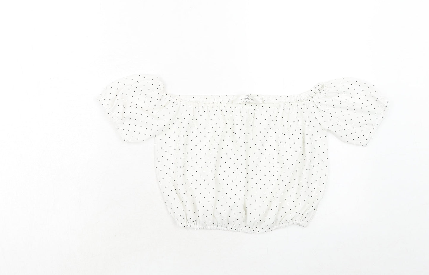 Oh My Love Womens White Polka Dot Polyester Cropped Blouse Size S Off the Shoulder