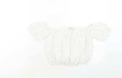 Oh My Love Womens White Polka Dot Polyester Cropped Blouse Size S Off the Shoulder