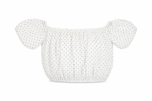 Oh My Love Womens White Polka Dot Polyester Cropped Blouse Size S Off the Shoulder