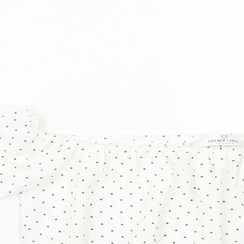 Oh My Love Womens White Polka Dot Polyester Cropped Blouse Size S Off the Shoulder