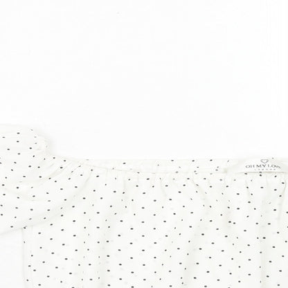 Oh My Love Womens White Polka Dot Polyester Cropped Blouse Size S Off the Shoulder