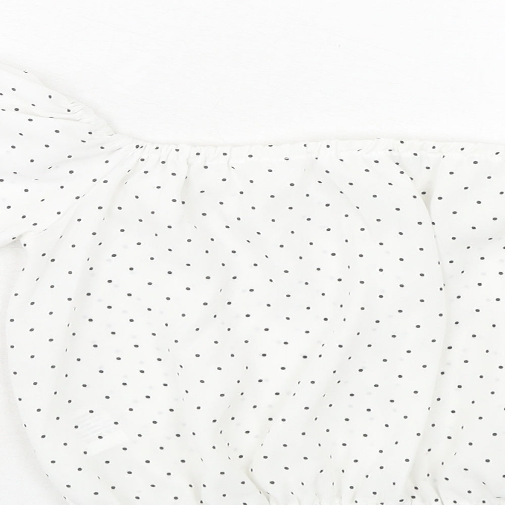 Oh My Love Womens White Polka Dot Polyester Cropped Blouse Size S Off the Shoulder