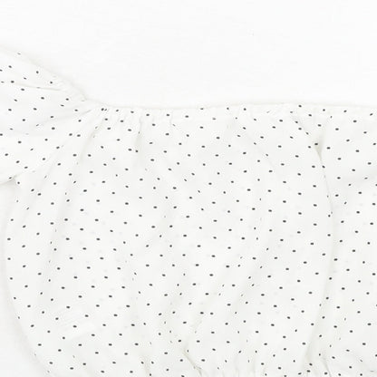 Oh My Love Womens White Polka Dot Polyester Cropped Blouse Size S Off the Shoulder