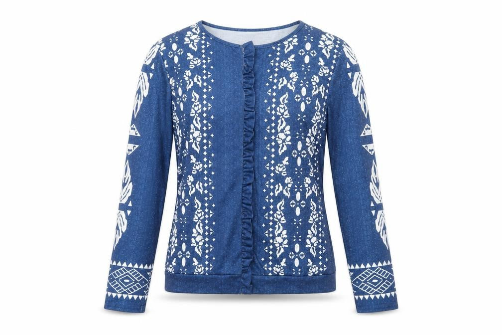 MissLook Womens Blue Geometric Polyester Basic Blouse Size S Boat Neck