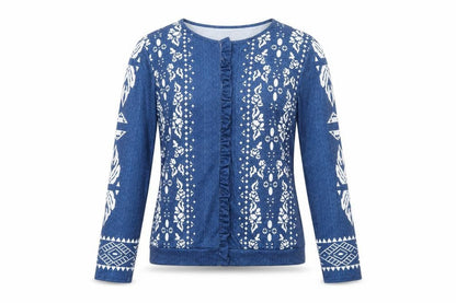 MissLook Womens Blue Geometric Polyester Basic Blouse Size S Boat Neck