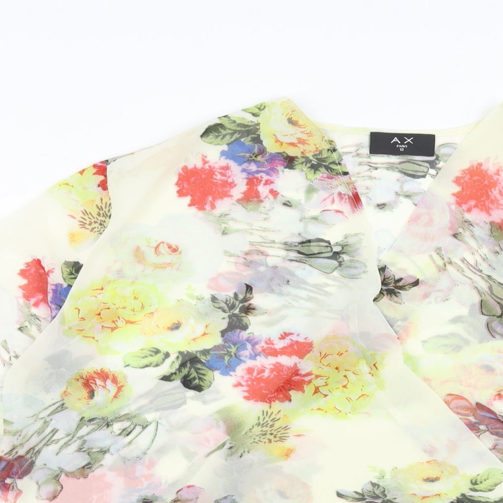 AX Paris Womens Yellow Floral Polyester Wrap Blouse Size 12 V-Neck