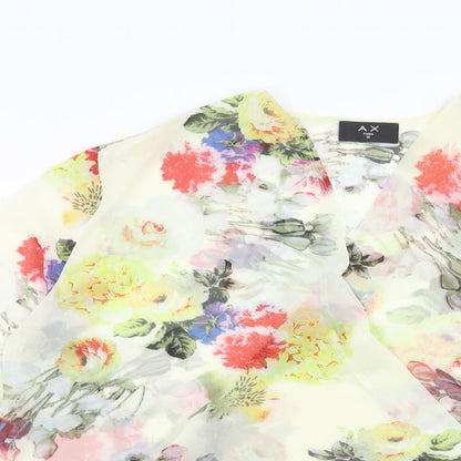 AX Paris Womens Yellow Floral Polyester Wrap Blouse Size 12 V-Neck