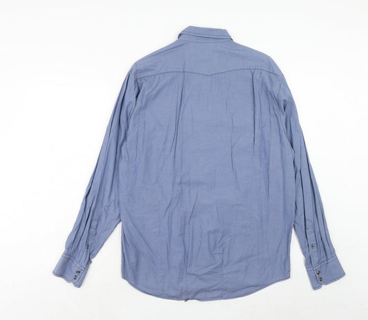 Mens UK Size L James Campbell Blue  Button-Up Long Sleeve Casual Shirt