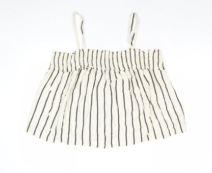 NEXT Womens Ivory Striped Cotton Cropped Tank Size 14 Square Neck