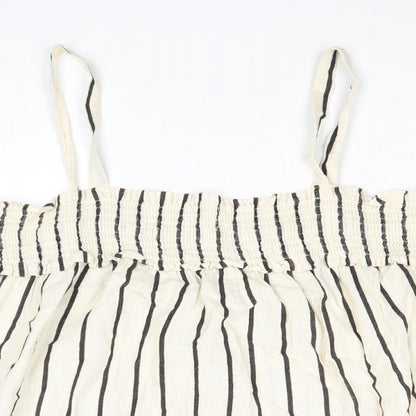 NEXT Womens Ivory Striped Cotton Cropped Tank Size 14 Square Neck