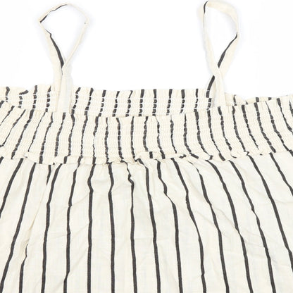 NEXT Womens Ivory Striped Cotton Cropped Tank Size 14 Square Neck
