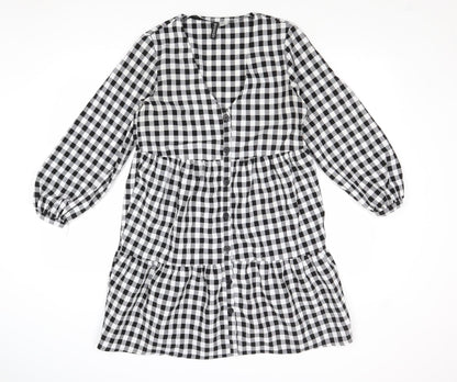 Divided by H&M Womens Multicoloured Gingham Polyester Trapeze & Swing Size 10 V-Neck Button