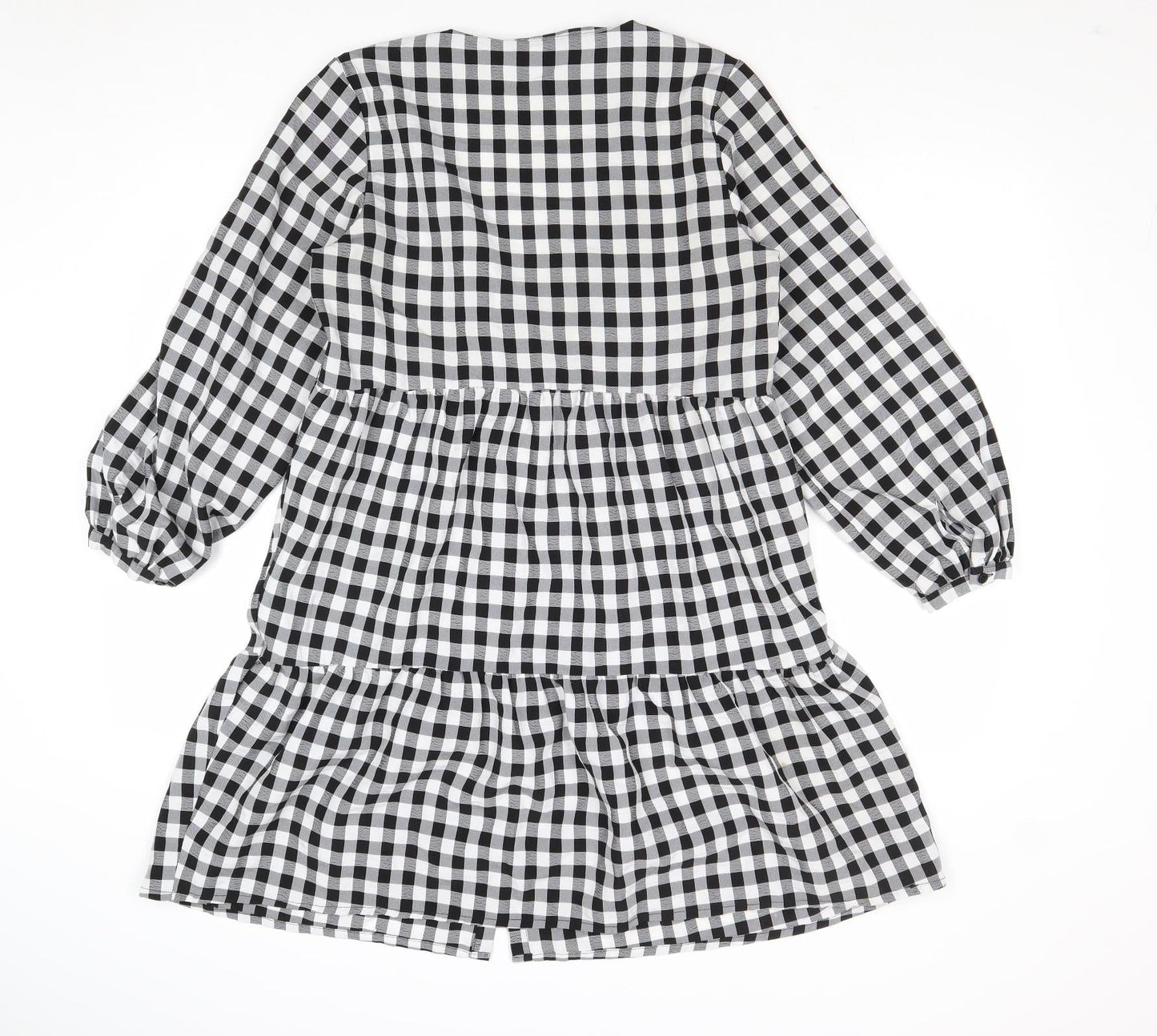 Divided by H&M Womens Multicoloured Gingham Polyester Trapeze & Swing Size 10 V-Neck Button