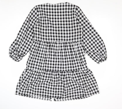 Divided by H&M Womens Multicoloured Gingham Polyester Trapeze & Swing Size 10 V-Neck Button