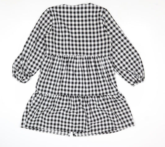 Divided by H&M Womens Multicoloured Gingham Polyester Trapeze & Swing Size 10 V-Neck Button