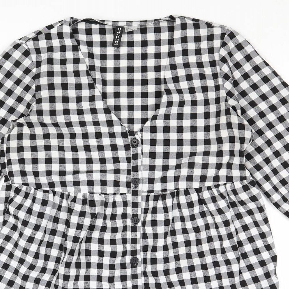 Divided by H&M Womens Multicoloured Gingham Polyester Trapeze & Swing Size 10 V-Neck Button