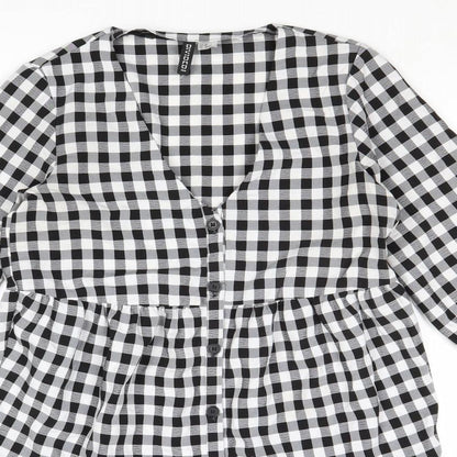 Divided by H&M Womens Multicoloured Gingham Polyester Trapeze & Swing Size 10 V-Neck Button