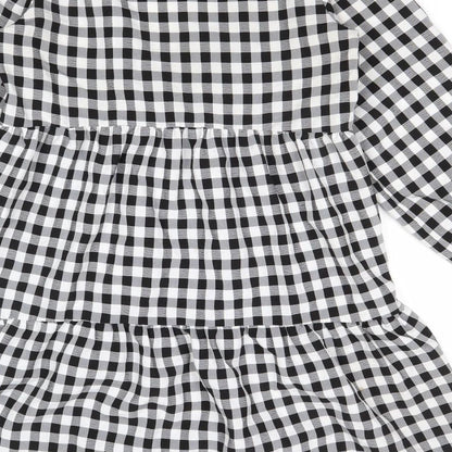 Divided by H&M Womens Multicoloured Gingham Polyester Trapeze & Swing Size 10 V-Neck Button