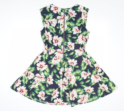 Louche Womens Multicoloured Floral Polyester Fit & Flare Size 12 V-Neck Zip