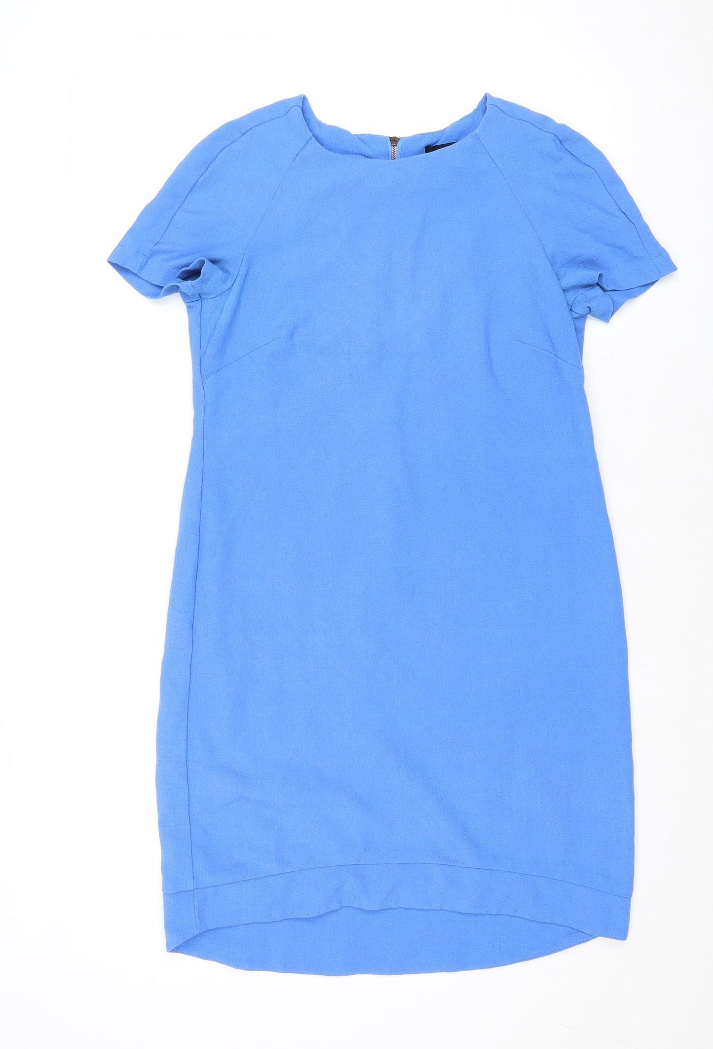 Topshop Womens Blue Polyester A-Line Size 8 Round Neck Zip