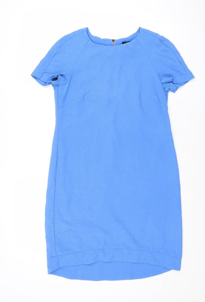 Topshop Womens Blue Polyester A-Line Size 8 Round Neck Zip