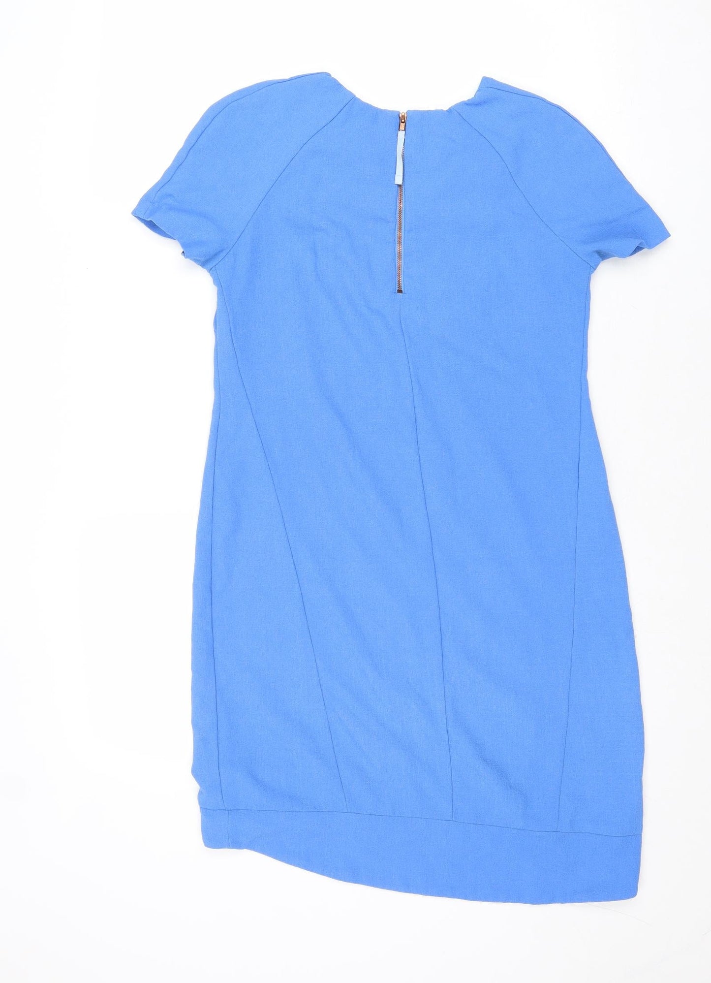Topshop Womens Blue Polyester A-Line Size 8 Round Neck Zip