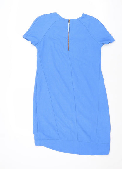 Topshop Womens Blue Polyester A-Line Size 8 Round Neck Zip