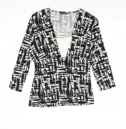 Autograph Womens Black Geometric Viscose Basic Blouse Size 12 Scoop Neck